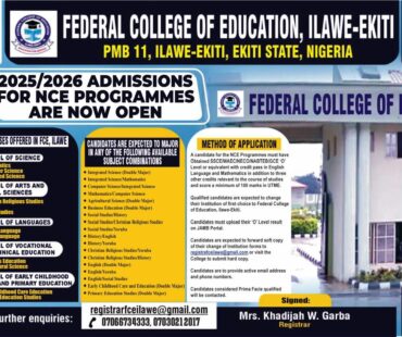 2025/2026 ADMMISSIONS FOR NCE PROGRAMMES ARE NOW OPEN