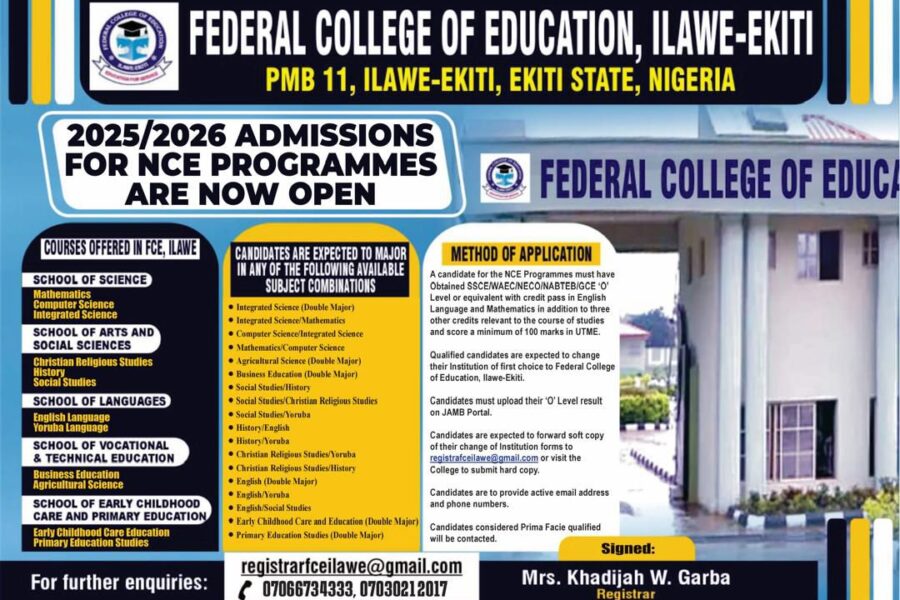 2025/2026 ADMMISSIONS FOR NCE PROGRAMMES ARE NOW OPEN