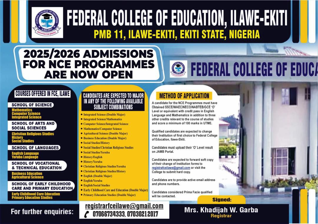 2025/2026 ADMMISSIONS FOR NCE PROGRAMMES ARE NOW OPEN