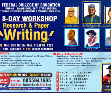 3-Day Research and Paper Writing Workshop Kicks Off Successfully at FCE, Ilawe-Ekiti