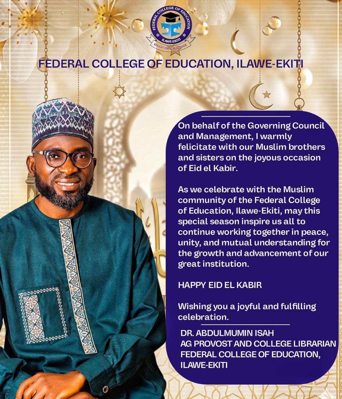 BARKA DA SALLAH to all FCE, MUSLIM COMMUNITY!